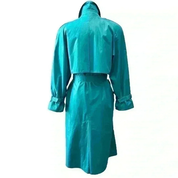 Vintage London Fog Trench Coat Iridescent Teal Green Size 10 Petite - Picture 2 of 16